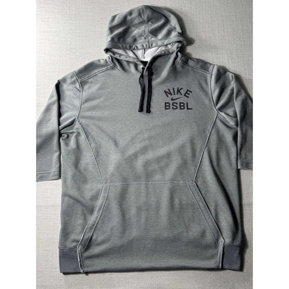 Nike BSBL Men’s Dri Fit 1/2 Sleeve Training Hoodie Gray Large Athletic Baseball